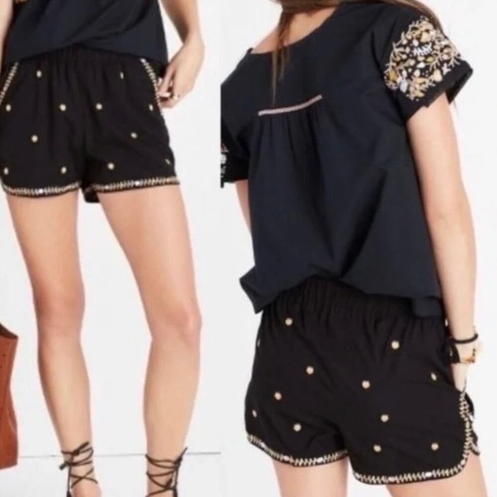 NWOT Madewell Embroidered Pull On Shorts Black & Yellow Size XS